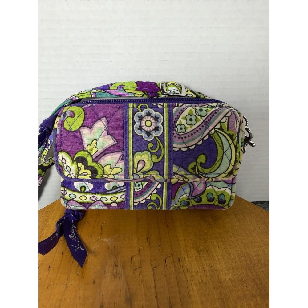 Vera Bradley All-In-One Crossbody Wristlet Purple Floral Quilted Cotton Bag